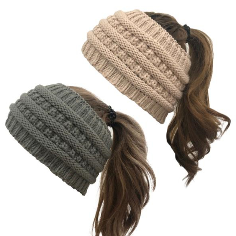 

2020 New Spring Autumn Winter Ladies Knitted twist Hairband Widened Hood Empty Top Wool Hat Hair Accessories, Black