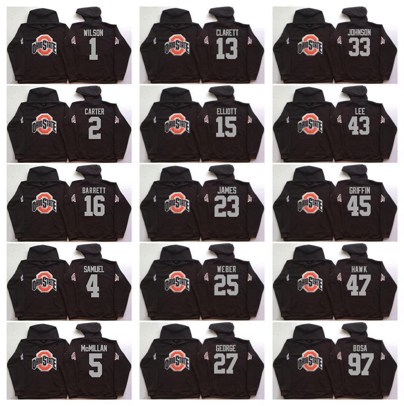 

NCAA Ohio State Buckeyes College 97 Bosa 15 Elliott 12 C.JONES 16 BARRETT 1 B.Miller Black Football Hoodie Hooded Sweatshirt Jackets Jerseys