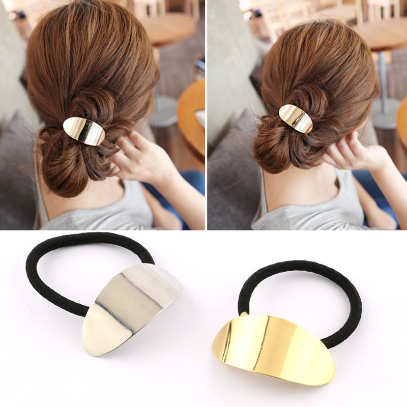 

South Korea Headdress Simple Elegant Metal Shiny Side Leather Case Hair Band Japanese and Korean Style for Tying Hair Band