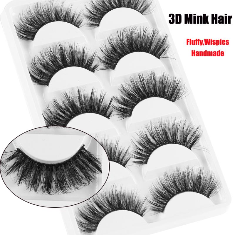 

5Pairs Resuable Woman Handmade Thick Lashes Natural Long mink eyelashes 3d mink lashes plastic cotton stalk makeup false eyelash