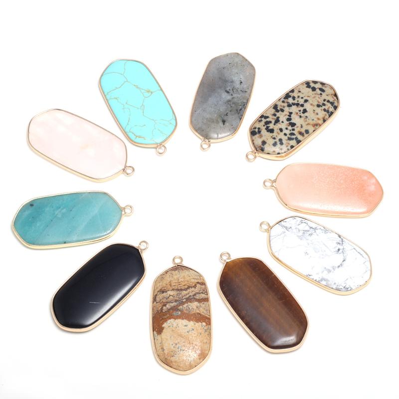 

Hot Sale Rectangle Semi-Precious Stone Pendants Making for Jewelry Necklace Temperament Gift Accessories For Women Size 23x43mm