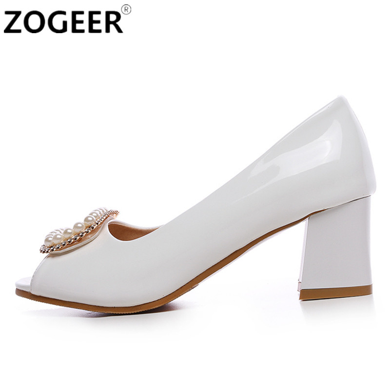 

Spring Autumn Shoes Women Pumps Fashion Peep Toe Rhinestone Med Heels Shoe Casual White Pink Heels Office Wedding Shoes Big Size