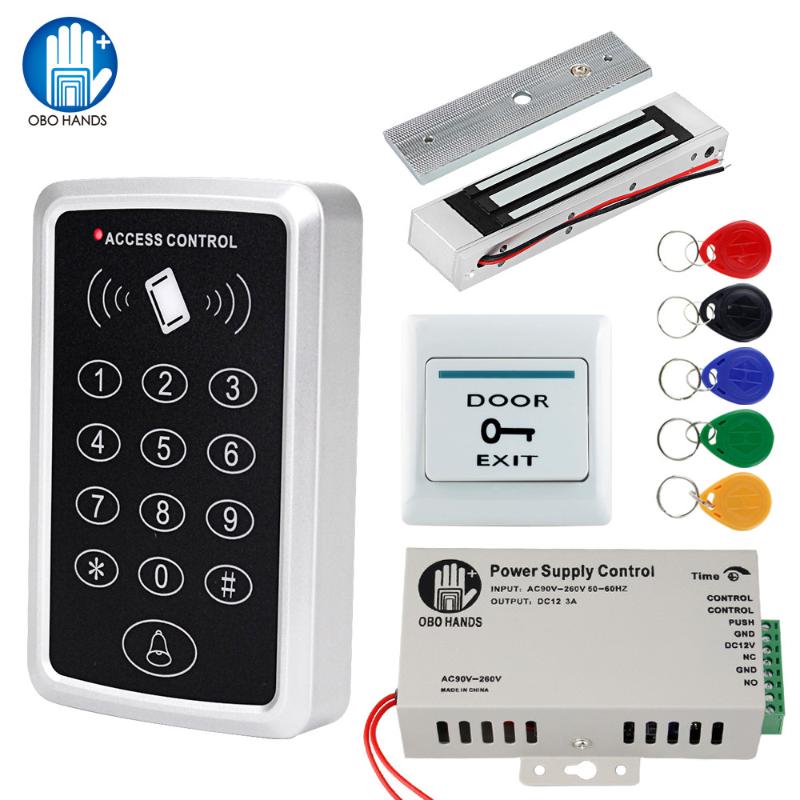 

OBO Door Access Control System Kit RFID Keypad Waterproof Cover + 180KG Magnetic Strike Electronic Lock + Power Supply+5 Keyfobs
