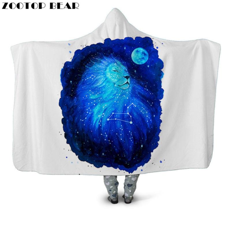 

Leo Plush Hooded Blanket Throw Warm Coat Wearable White Fashion Animal 3D Print Home Fleece Soft Office Bedding Adults Casual