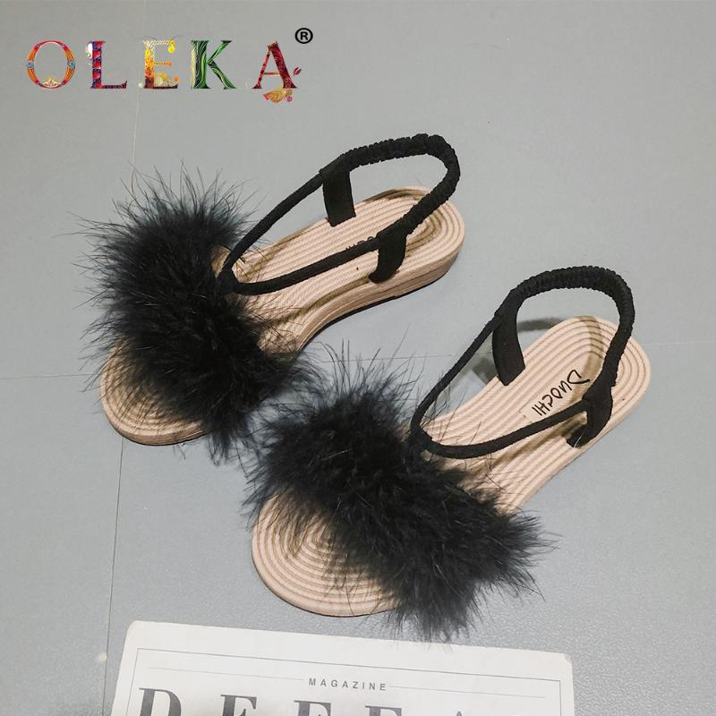 

OLEKA Women's Plush Summer Flat Sandals New Simple Fashion Breathable Comfortable Home Away Flip Flop AS146, Black