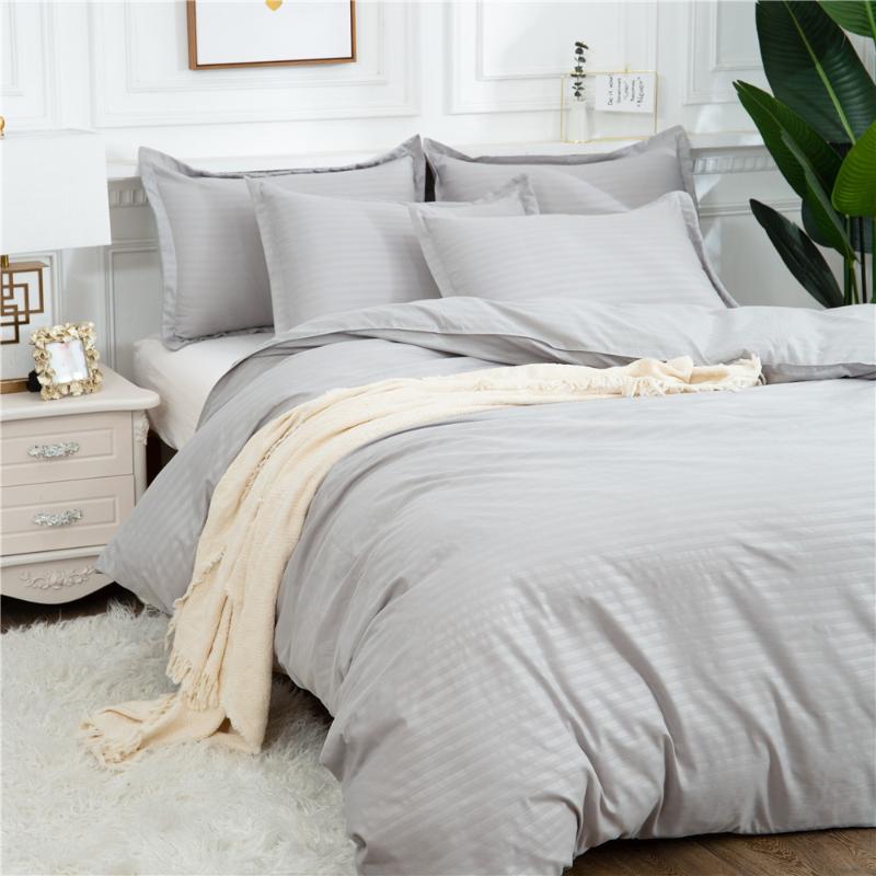 

Solid Cover Bedding Set High Quality Stripe Comforter Bed King Queen Size Luxury Duvet Cover For Adults, Gray