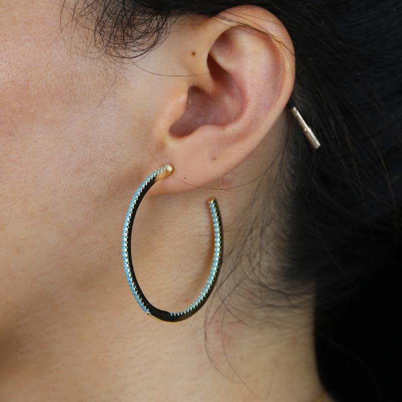 

geometric round circle hoop earring luxury fashion european women jewelry turquoises stone big hoops