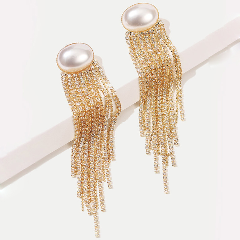 

Long Crystal Tassel Earrings for Women Gold Color Wedding Drop Earrings Bohemia Baroque Pearl Dangle Fashion Ear Rings