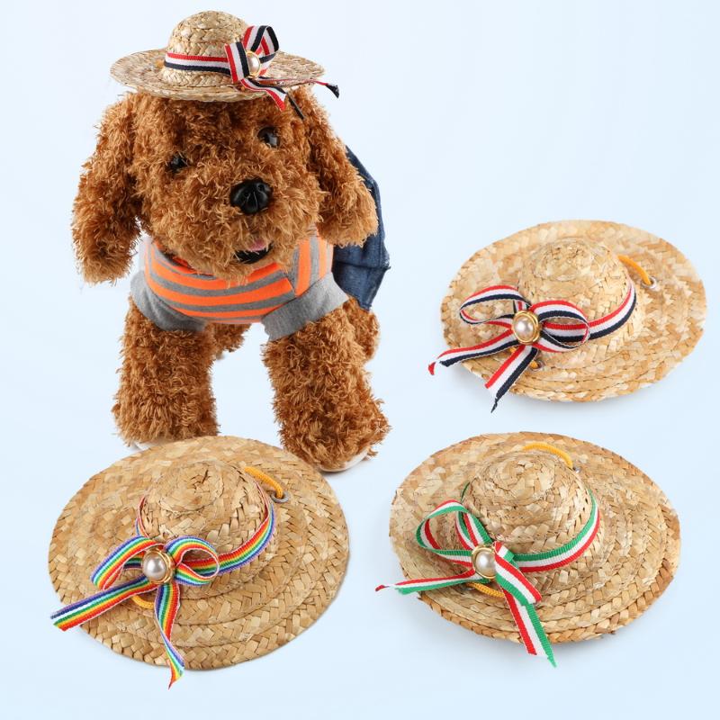 

Sun Protection Hat Adjustable Pet Casual Straw Hat Dog Accessorites Pet Cap