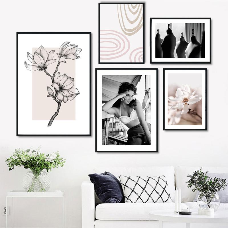 

Pink Flower Calligraphy Poster Motivative Quote Print Black White Fashion Woman Canvas Painting Nordic Picture Room Decor