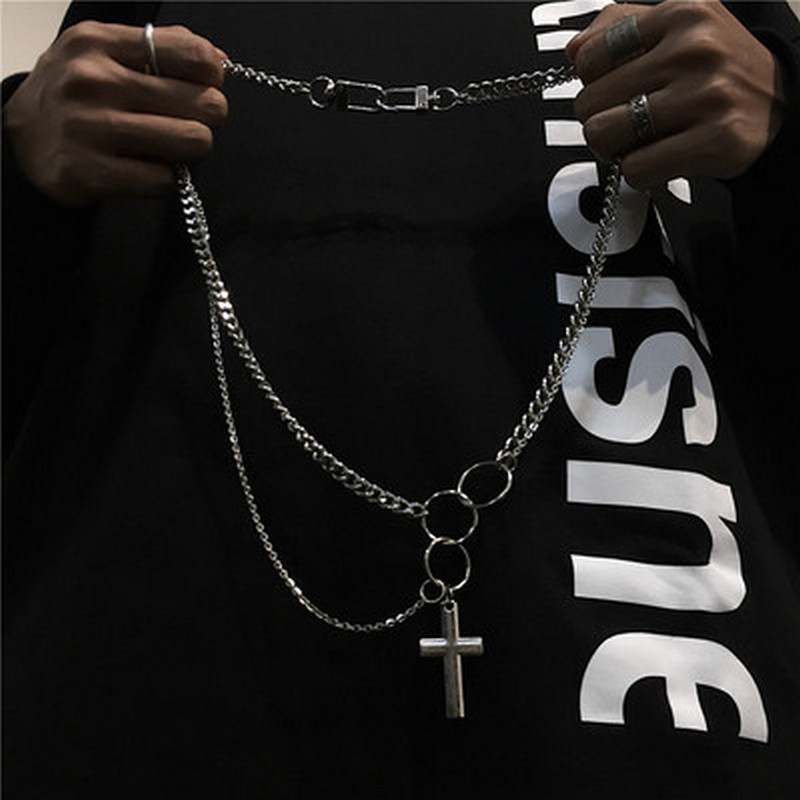 

Hip Hop Multi Layer Cross Pendant Necklace For Eboy Steampunk Long Chain Necklace Stanless Steel Jewellery Boyfriend Gift