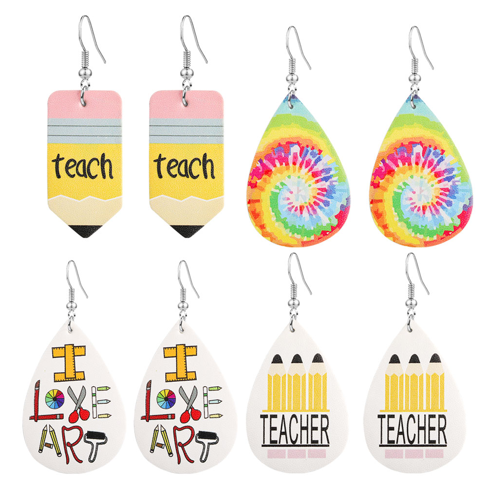 

Christmas Halloween Waterdrop Earrings Pencil Teach Faux Leather Earrings Fashion Jewelry Women Accessories Girl Gifts 2020