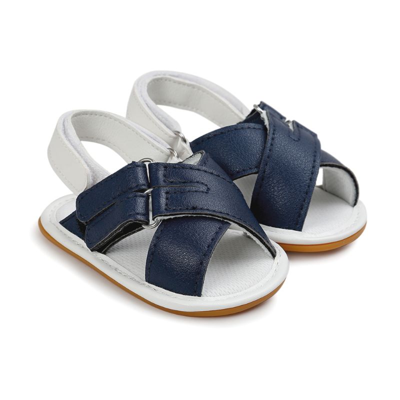

Newborn Baby Shoes Infant Toddler Buckle First Walkers Cross Beach Rubber Soled Summer Shoes for -18M 517D, Blue
