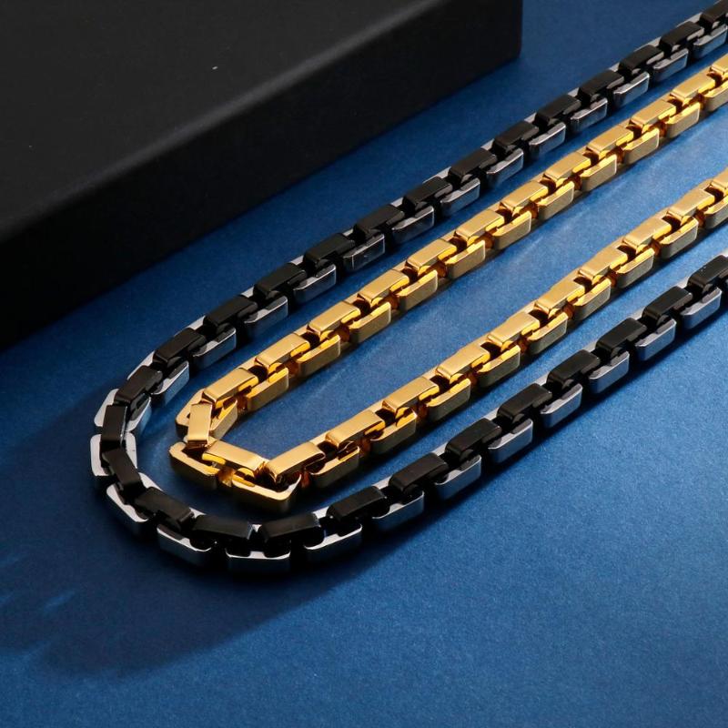 

8MM Rectangular Box Chain Necklace Men Multiple Color and Size Options Classic Hiphop Necklace