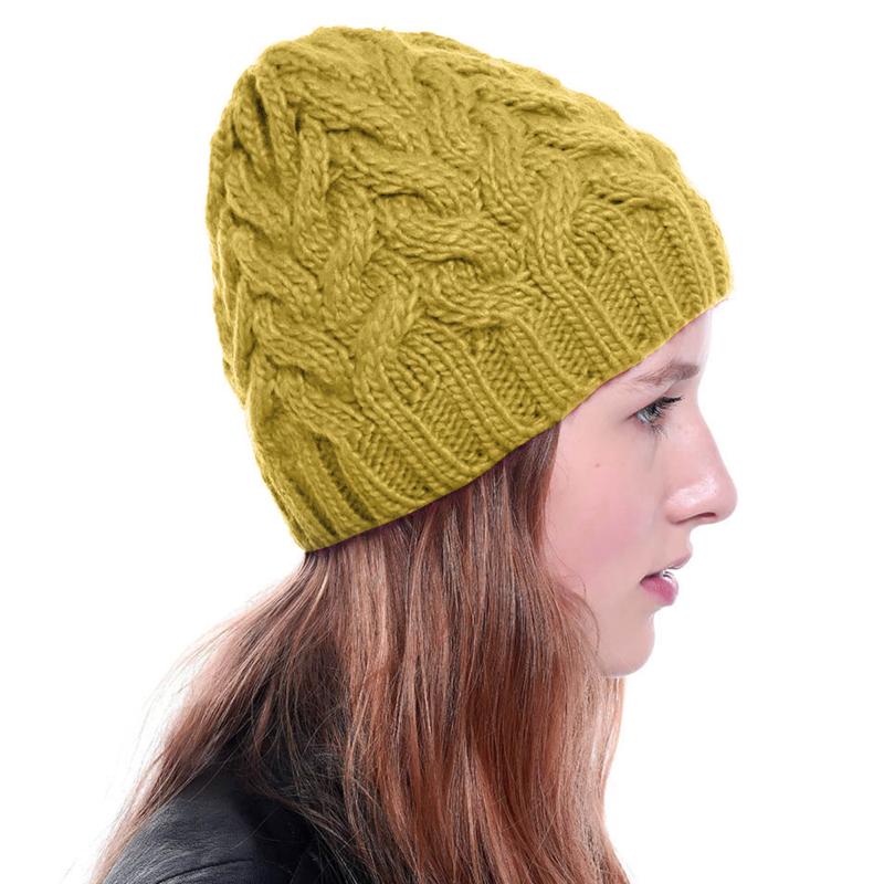 

Women Winter Warm Thick Stick Knitted Knit Beanie Hat Female Stretchy Crochet Solid Cap Coarse Lines Hat, White