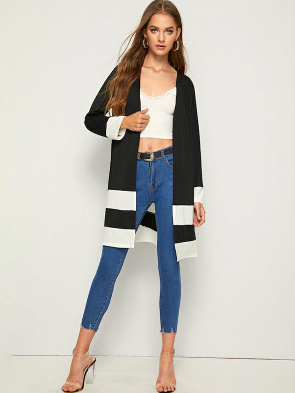 

Women Open Front Cardigan Long Sleeve Pockets Plain Basic Coat, As pic