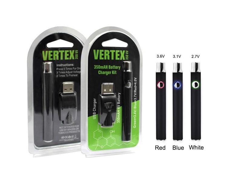 

Hot selling Vertex Button Battery 350mAh Variable Voltage Vape Battery 510 Thread