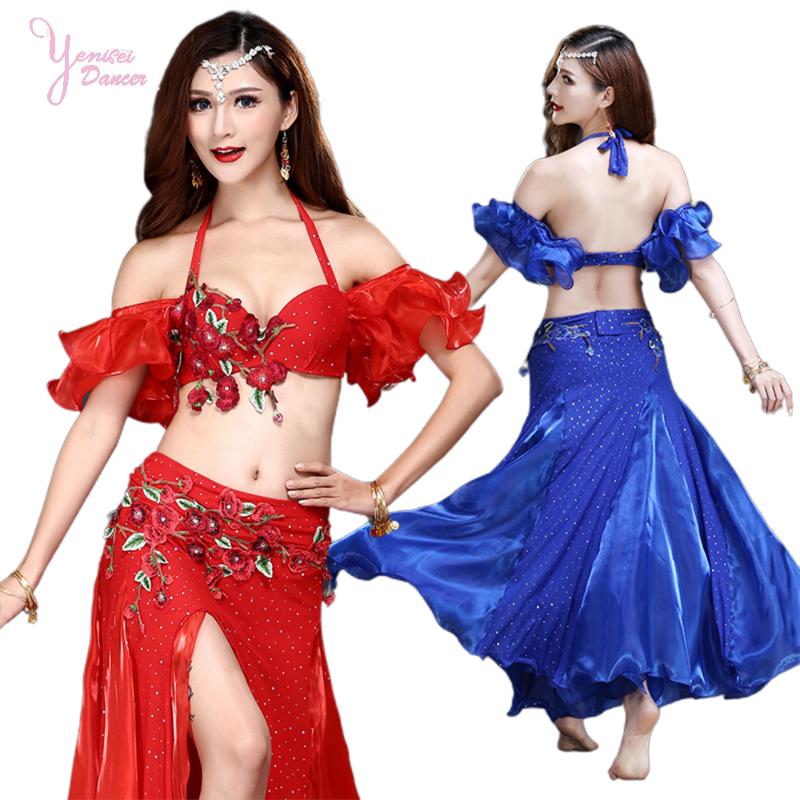 

Belly Dance Costume Set Adult Dance Clothes Long Skirt Bra Belly Suit Sexy Bellydance Costume Women Wear 2020, Blue-2pcs