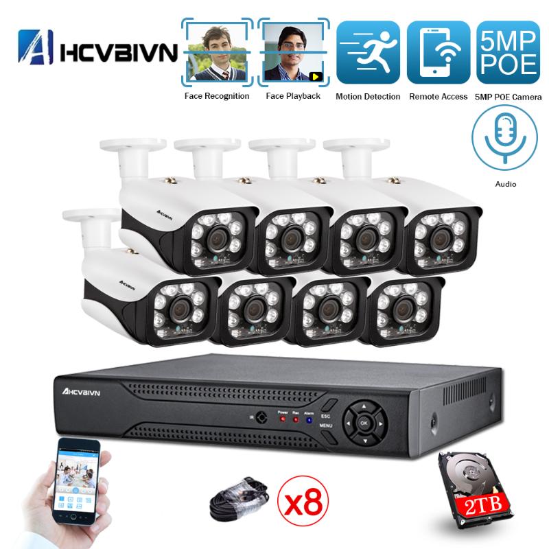 

Face Detection H.265 8CH 5MP POE NVR Kit CCTV Security System AI POE IP Camera Outdoor Video Surveillance Set 2TB