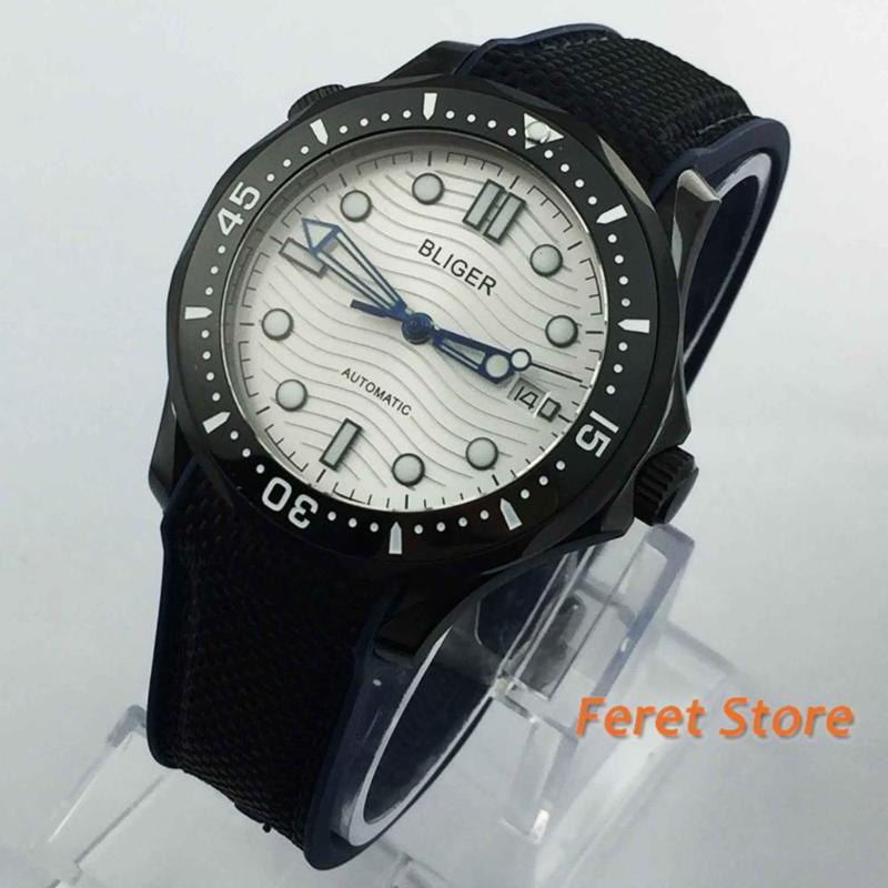 

High Quality BLIGER 41mm Automatic Men's Watch With Sapphire Glass black blue case White Dial Luxury 41mm Wristwatch