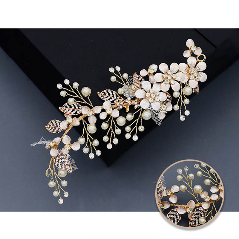 

FORSEVEN Shining Crystal Pearls Flower Hairpins Headbands Headpieces Women Girl Bride Noiva Wedding Veil Decorative Jewelry