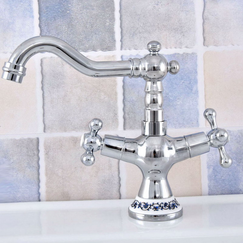 

Swivel Spout Bathroom Faucet Polished Chrome Single Hole Deck Mount Cold and Hot Water Tap Basin/Sink Faucets Lsf668