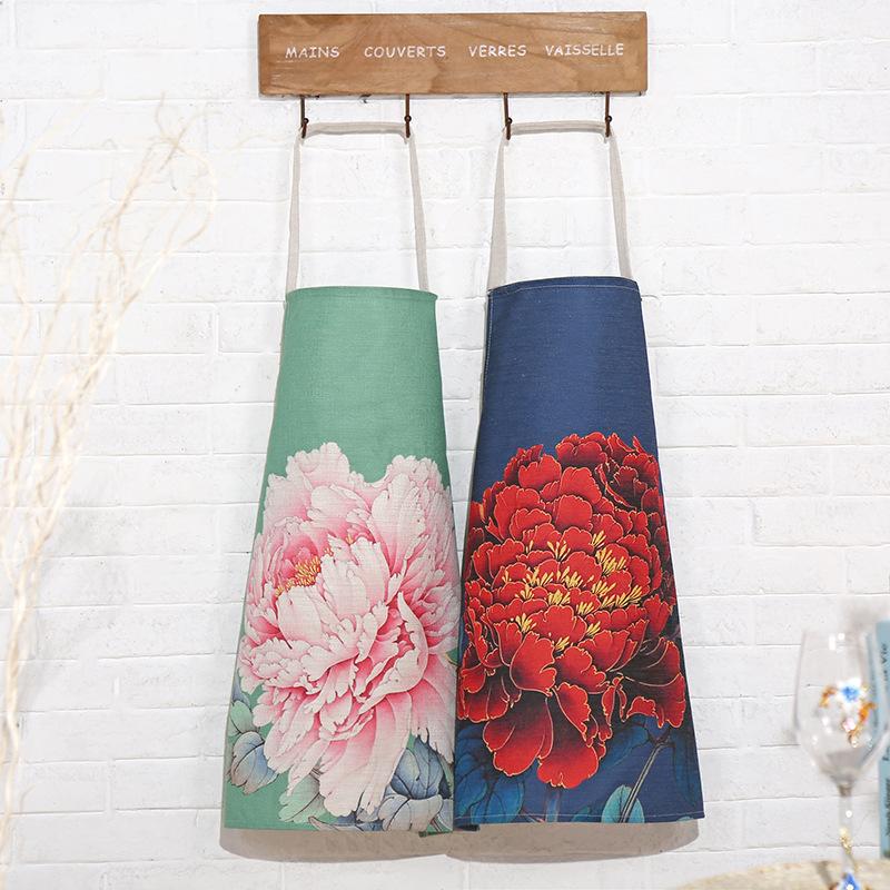 

Flower Pattern Kitchen Aprons for Woman Sleeveless Peony Cotton Aprons Home Cooking Baking Bibs Cleaning Tools