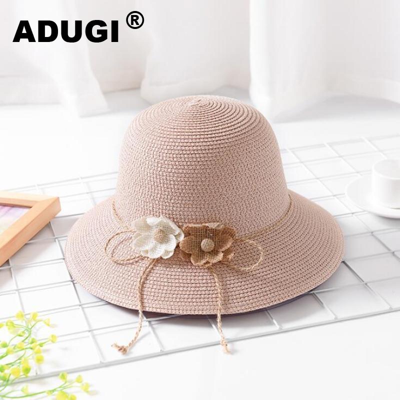 

ADUGI New Straw Hat Female Summer Travel Sunscreen Sun Hat Dome Foldable Outdoor Seaside Beach Breathable Sun, Khaki