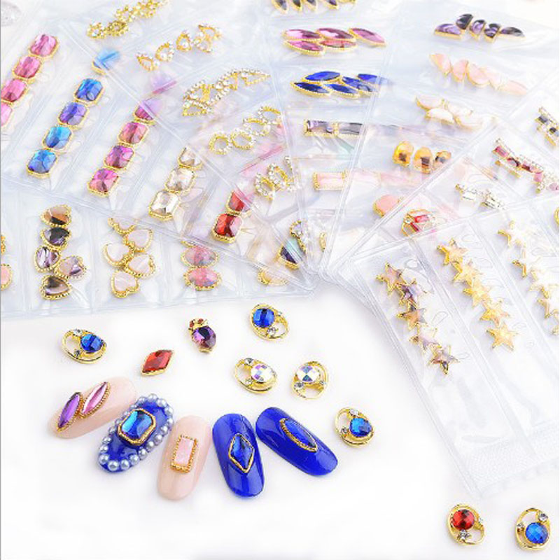 

Mix 6 gridDesigns Alloy Nail Art Decorations Colorful AB Crystal Rhinestones For Nails DIY Retro Jewelry Diamonds