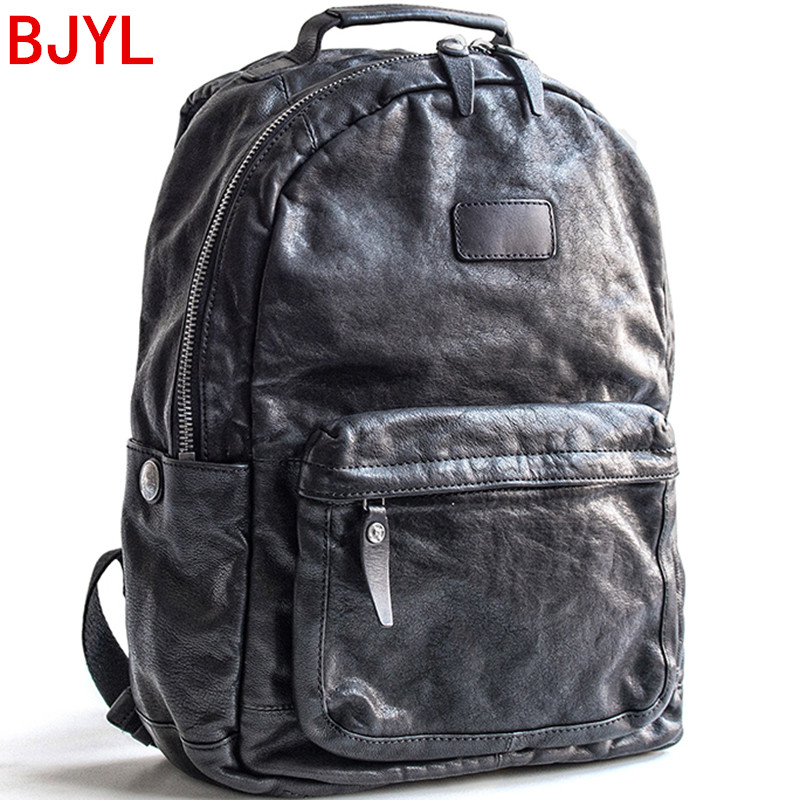 

Vintage Genuine Leather Men's Backpacks Laptop Bag 2020 New Large Capacity Men Travel Backpacks Black Male Cow Leather Solid Bag