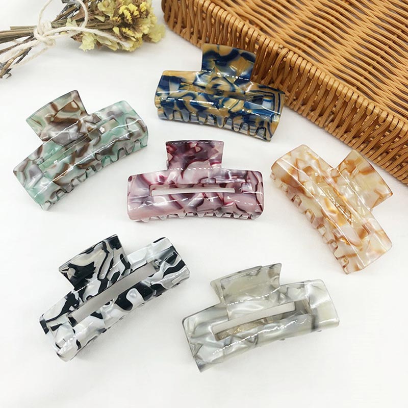 

Korean Rectangle Acrylic Marble Hair Cellulose Acetate Hair Clip Hairpins For Women Girls Crab Clamp Accessories