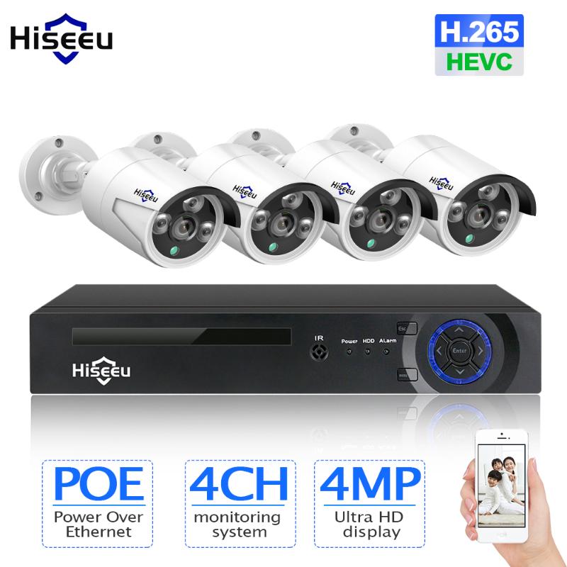 

H.265 CCTV System POE NVR kit 8ch 4MP waterproof POE IP camera Home Security camera system outdoor low lux onvif Hiseeu