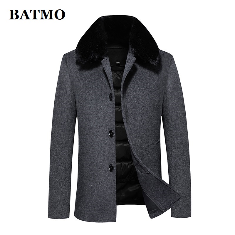 

BATMO 2020 winter wool trench coat men,men's 90% white duck down wool jackets ,thicked coat men,plus-size -4XL W803, Black