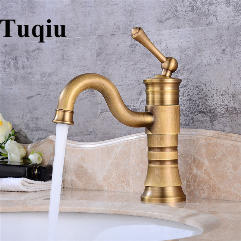 

Basin Faucet Antique Brass Faucet Bathroom Single Handle Vintage Lavatory Tap Deck Mount Torneiras Hot Cold Bath Mixer Water Tap