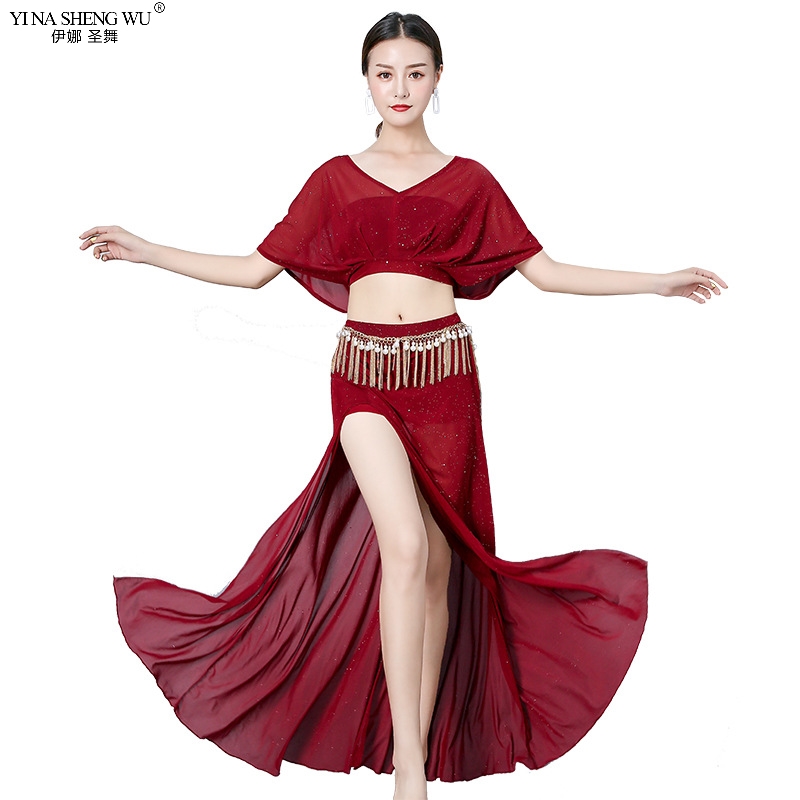 

Women belly dance clothes milk silk belly dance suit 2pcs top skirt girls bellydance costume latin/ballroom set clothing, Color1-2pcs