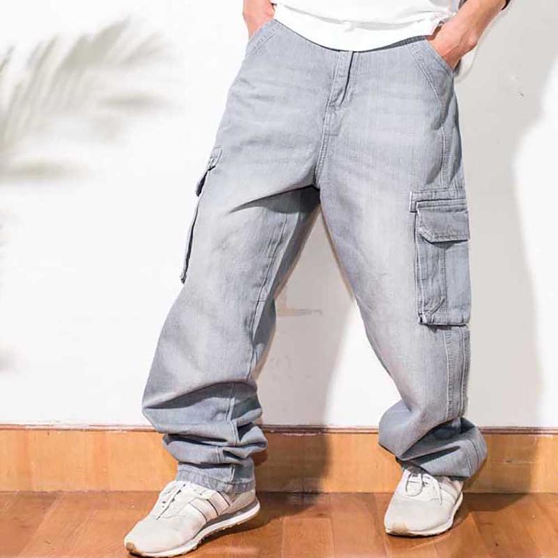 

HipHop Harem Jeans Loose Baggy Overalls Men Casual Denim Cargo Pants Straight Wide Leg Trousers Street Fashion Clothing, As pic