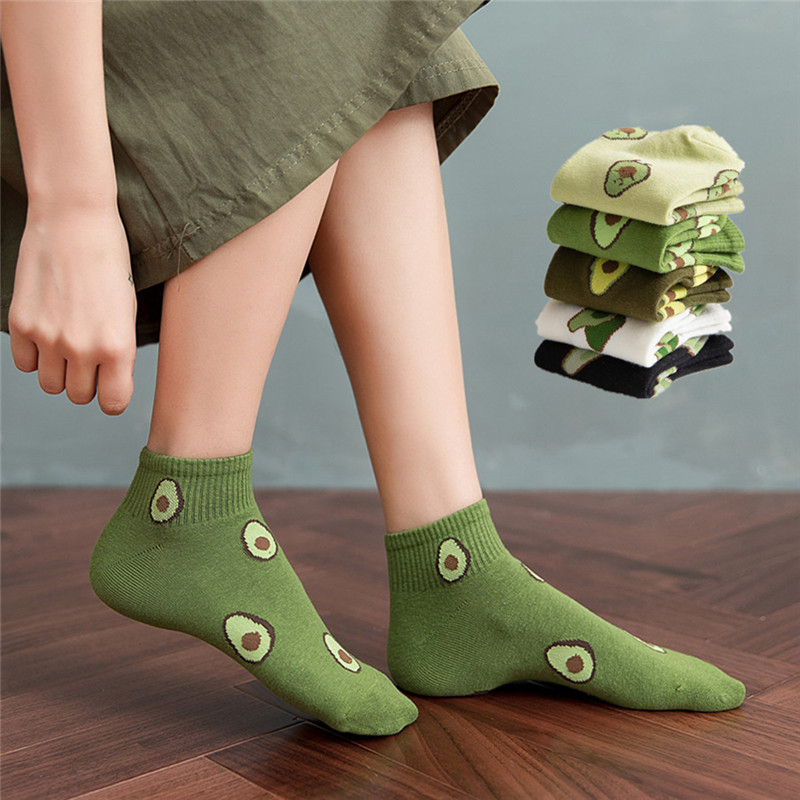 

2020 Female Boat Socks Fruit Embroidery Avocado Socks Cotton Ankle Funny For Men Women Summer Casual, Black