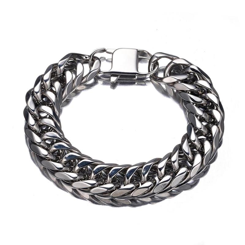 

Mens Ornaments Stainless Steel Jewelry 13/16/19/21MM Silver Color Double Cuban Curb Mens Male Bracelet Bangle 7-11inch Xmas Gift