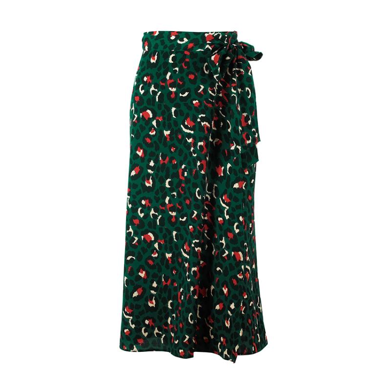 

2020 Autumn Sexy Split Wrap Skirt Ladies Green Beach Vintage Leopard Print Long Skirts Women High Waist Midi Skirt