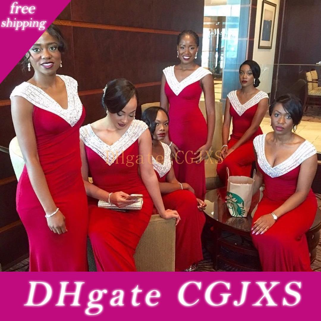 white and red bridesmaid dresses