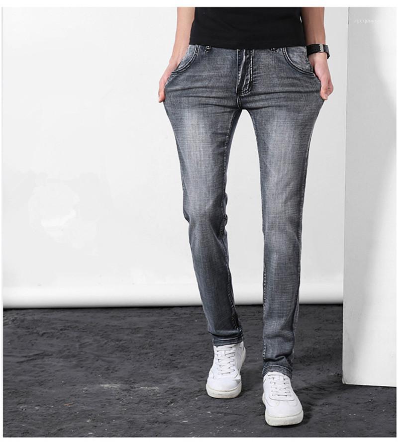 

Male Stretch Skinny Pencil Pants High Street Zipper Fly Bleached Fashion Jeans Designer Mens Jeans, Blue