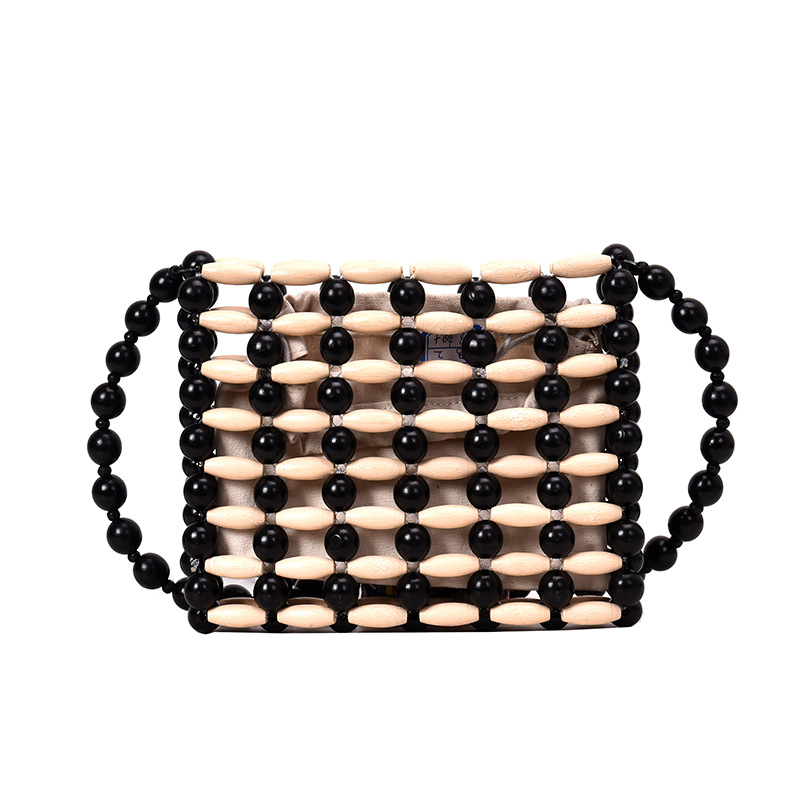 

Handmade woven bag for women shoulder handbag ladies summer 2020 south Korea black bead small square handbag fashion shopper bag