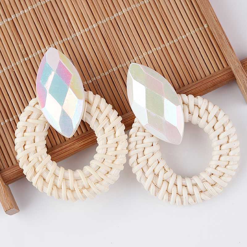 

AENSOA Unique AB Color Resin Wooden Vine Braid Round Earrings Weave Rattan Braid Drop Earrings For Women Handmade Summer Jewelry
