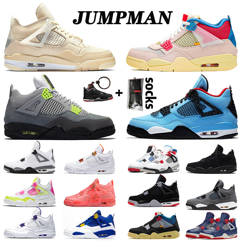

High quality 4 4s basketball shoes mens womens new off x Sail iv Neon purple hot punch Jumpman Sneakers, B37 40-47 singles day