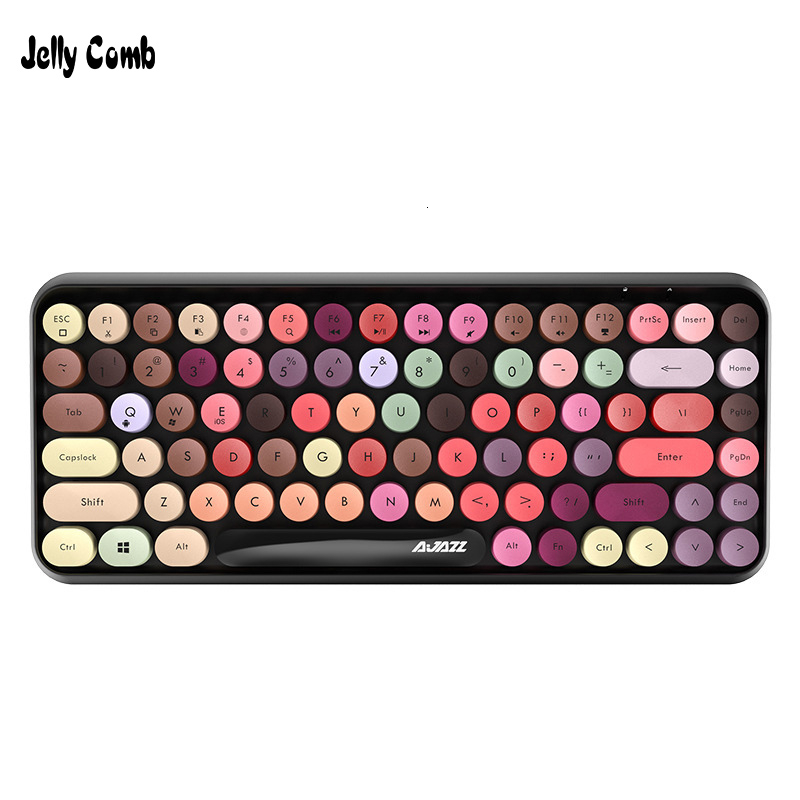 

JellyComb Bluetooth Keyboard Retro Round Keycap Plastic Panel Colorful Border WaterproofMobile Phone Keyboard