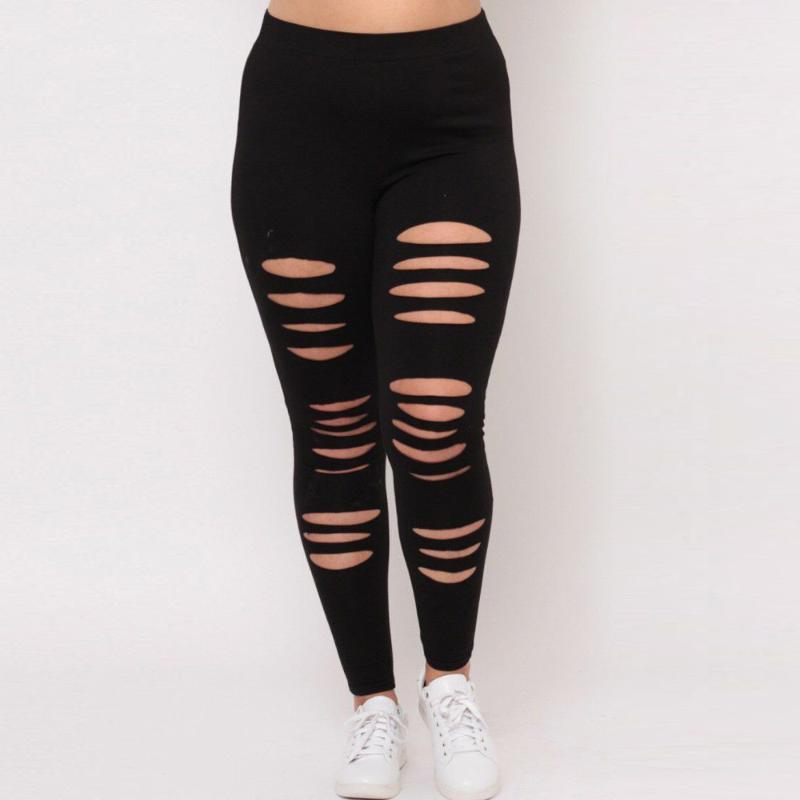 

Fashion Plus Size Pants Women Solid Sexy Leggings Trousers Sport Hole Casual Full Length Pants Deportivas Mujer#45, Black