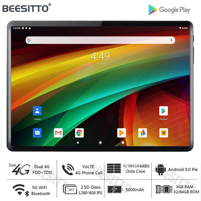 

2020 Global Version 10 inch 4G LTE Tablet PC Android 9.0 Octa Core 3GB RAM 32GB ROM IPS WiFi Bluetooth Type-C USB Tablets, Black