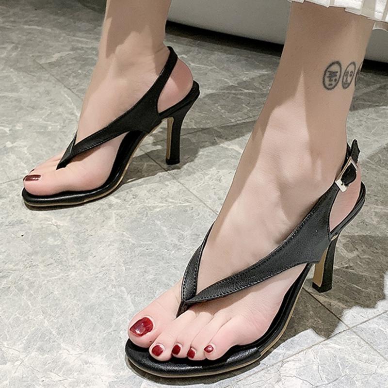

Summer Women Sandals Fashion Trend Round Head Hollow Buckle Clip High Heel Beach Sandals women shoes sandalias mujer 2020, Black