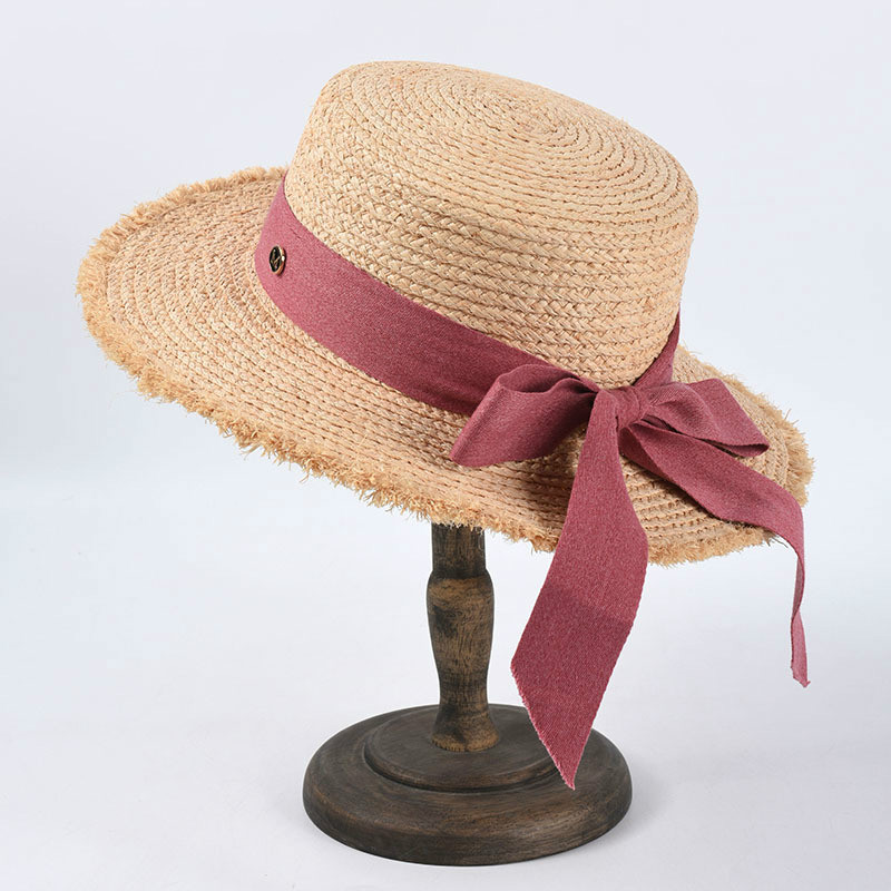 

Flat High Sun Hat Summer Spring Women's Travel Caps Beach Raffia Straw Fedora Hat Breathable Fashion Bowknot, Black