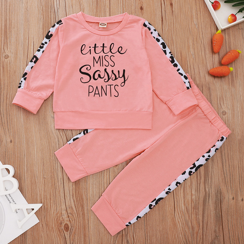 

2020 Baby Girl Clothes Set Letter Miss Sassy Pants Print Tops 2 Pcs Toddler Infant Clothing Leopard Patchwork Pink Outfits